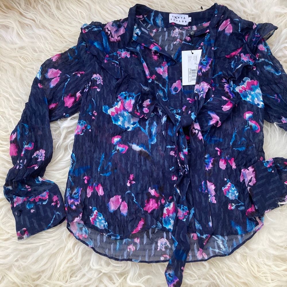 TANYA TAYLOR Silk Floral Print Blouse - Picture 6 of 15